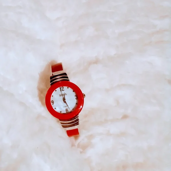 Bora Vintage Red Cuff Watch Retro Art Deco 1940 Vivid Red Custom Colored Dial 14k Pink  main image 3